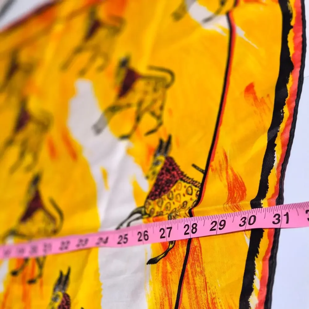 Vintage Mythical Gazelle Chimera Silk Square Scarf 31x31 Yellow Sun‎